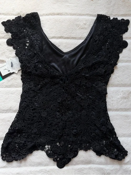 NWT Deadstock Y2K Crochet Beaded Tank Black Size 8 - Picture 2 of 4